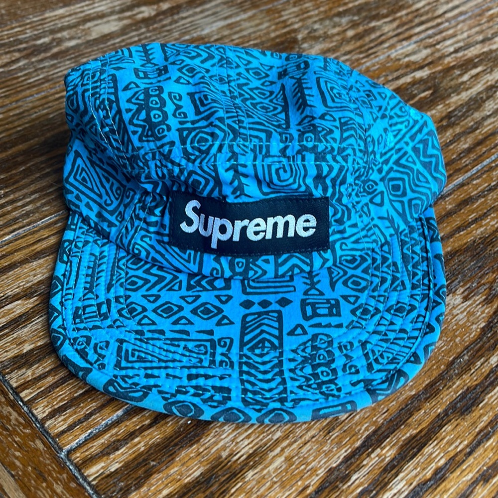 Supreme 5 Panel Box Logo Blue Tribal Print Adjustable Size